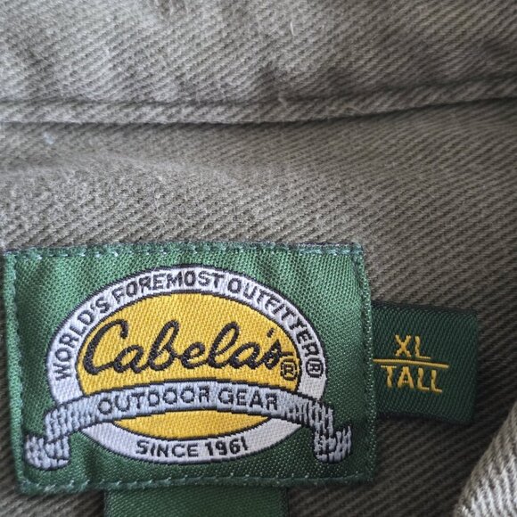 Cabela's Shirt Men XLT Military Green Denim LS Buttons Pockets Cotton Outdoors - Picture 3 of 16
